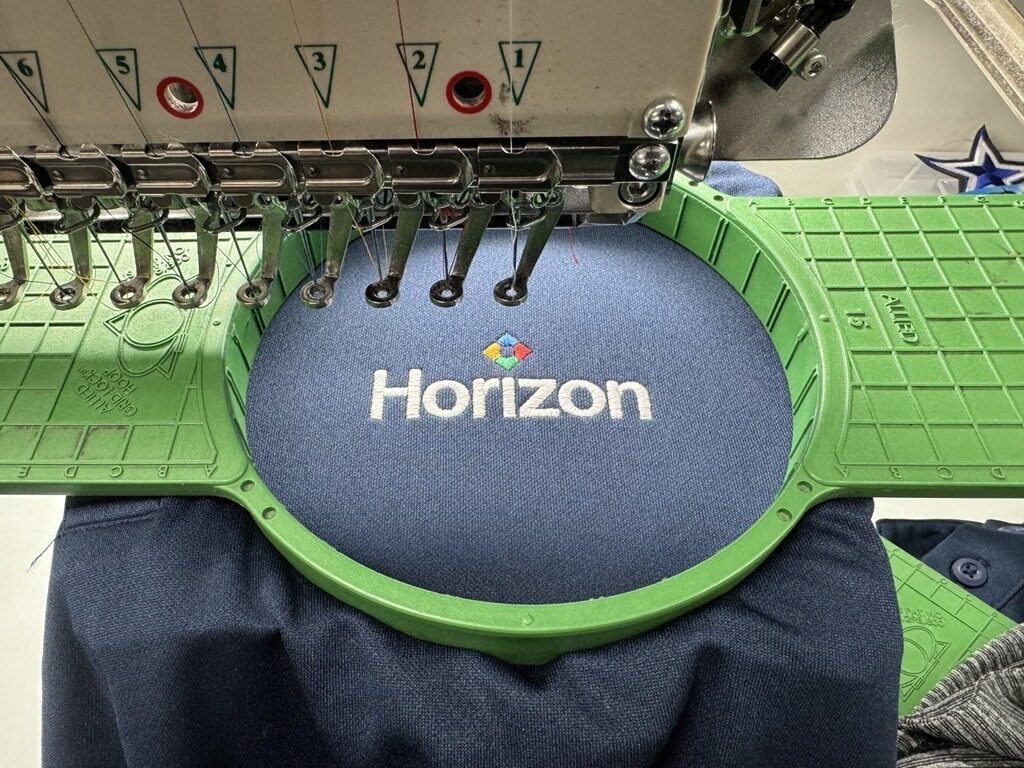 iCoStore promotional products industry embroidery logo on machine