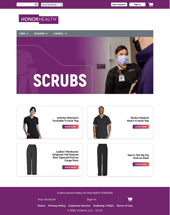 iCoStore Uniform store page scrubs