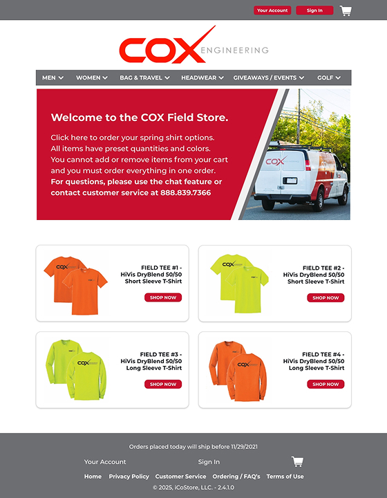 iCoStore Uniform store page