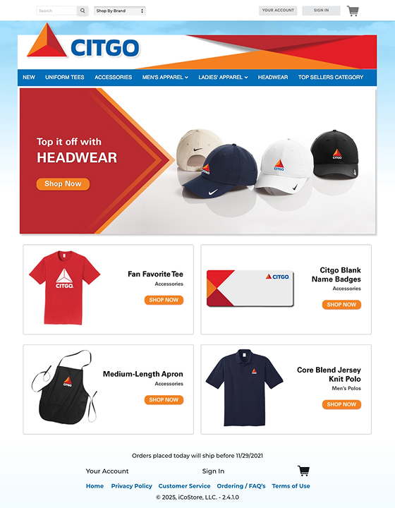 iCoStore Uniform store page